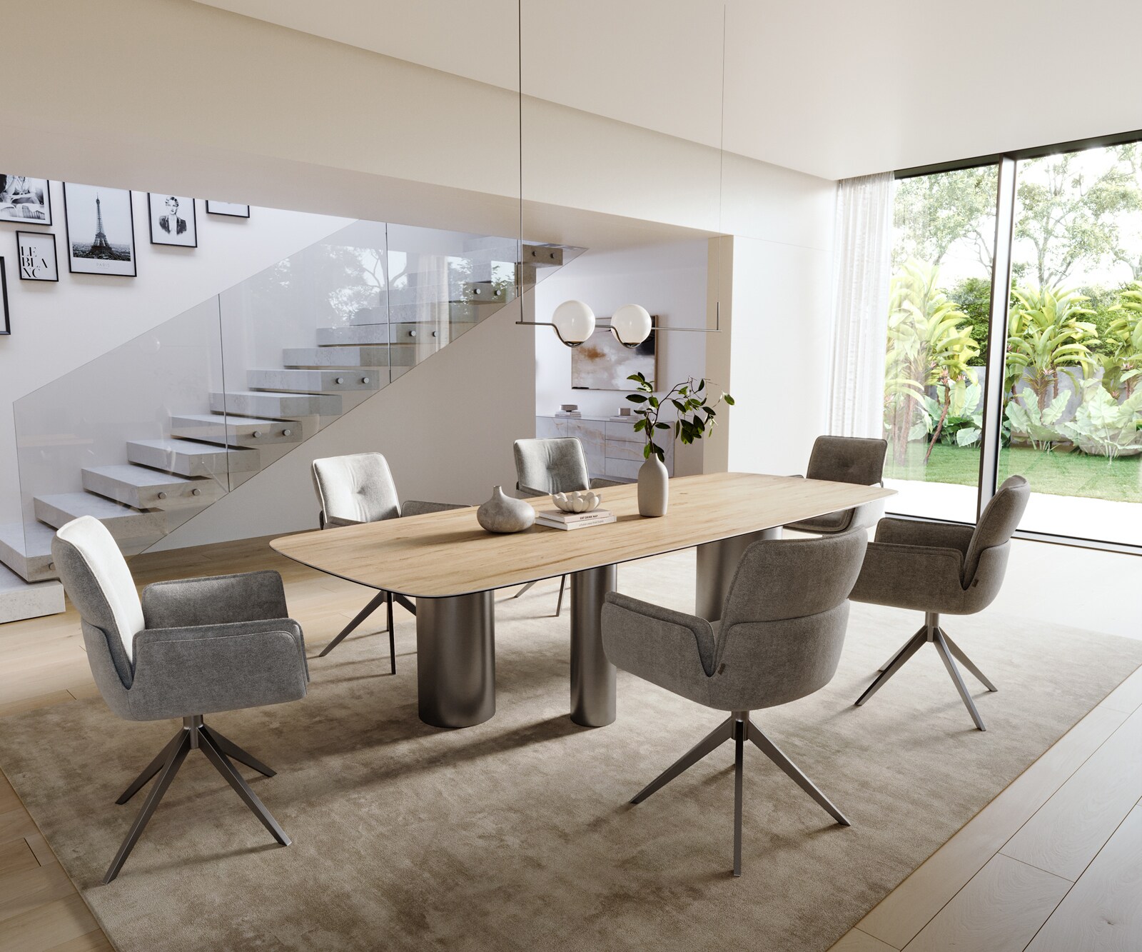 Esstisch Edge Boot 300x120 cm Keramik Laminam® Sabbia Eichefarbig Troa Edelstahl Graphit 6
