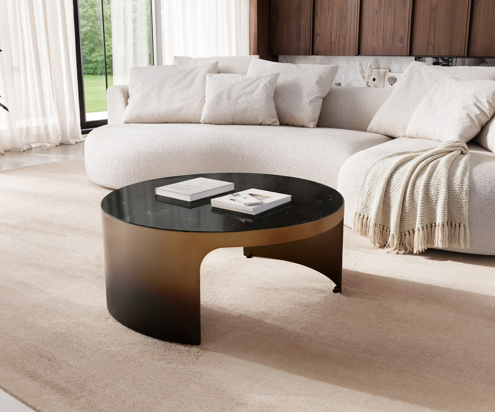 Couchtisch Alerio 90x90 cm Marmor Schwarz Silber Metall Gold Ombre
