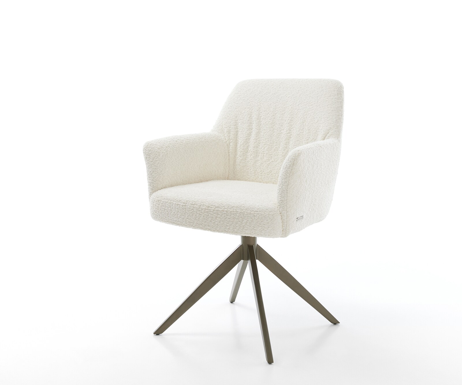 Drehstuhl Xana-Flex mit Armlehnen Bouclé Weiß Kreuzgestell breit Effektfinish Titan 360° drehbar Taschenfederkern