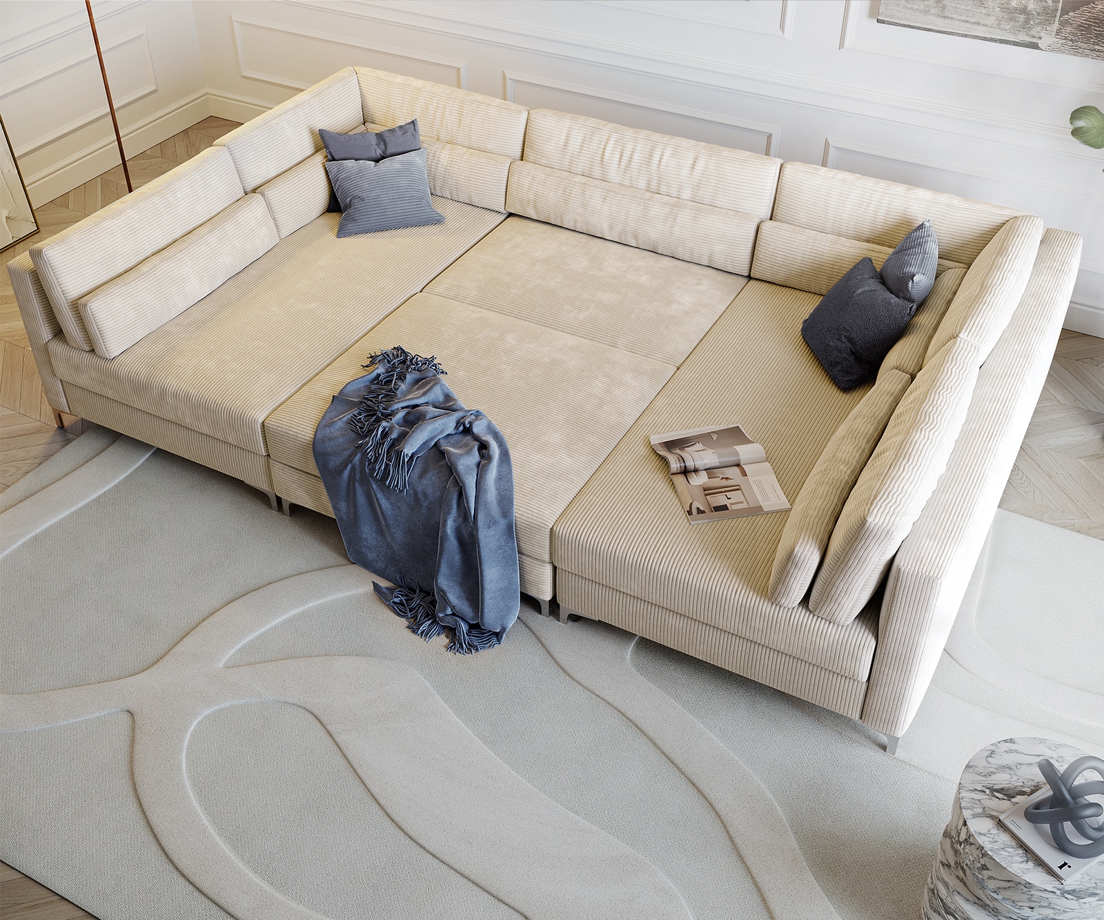Wohnlandschaft Elio 300x185 cm Cord Beige mit Hocker 4 Wohnlandschaft Elio 300x185 cm Cord Beige mit Hocker 4