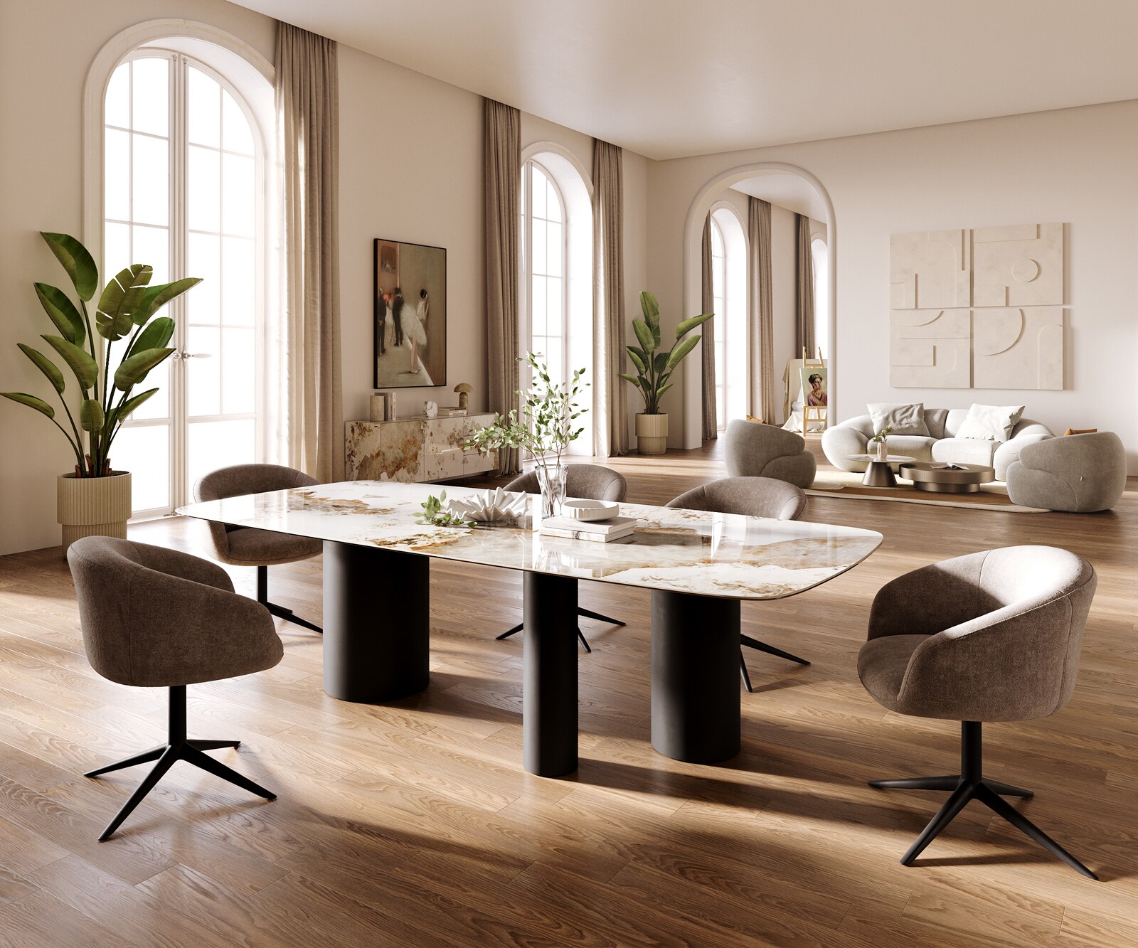 Esstisch Edge Boot 260x120 cm Keramik Minas Melange Weiß-Beige Troa Metall Schwarz 6