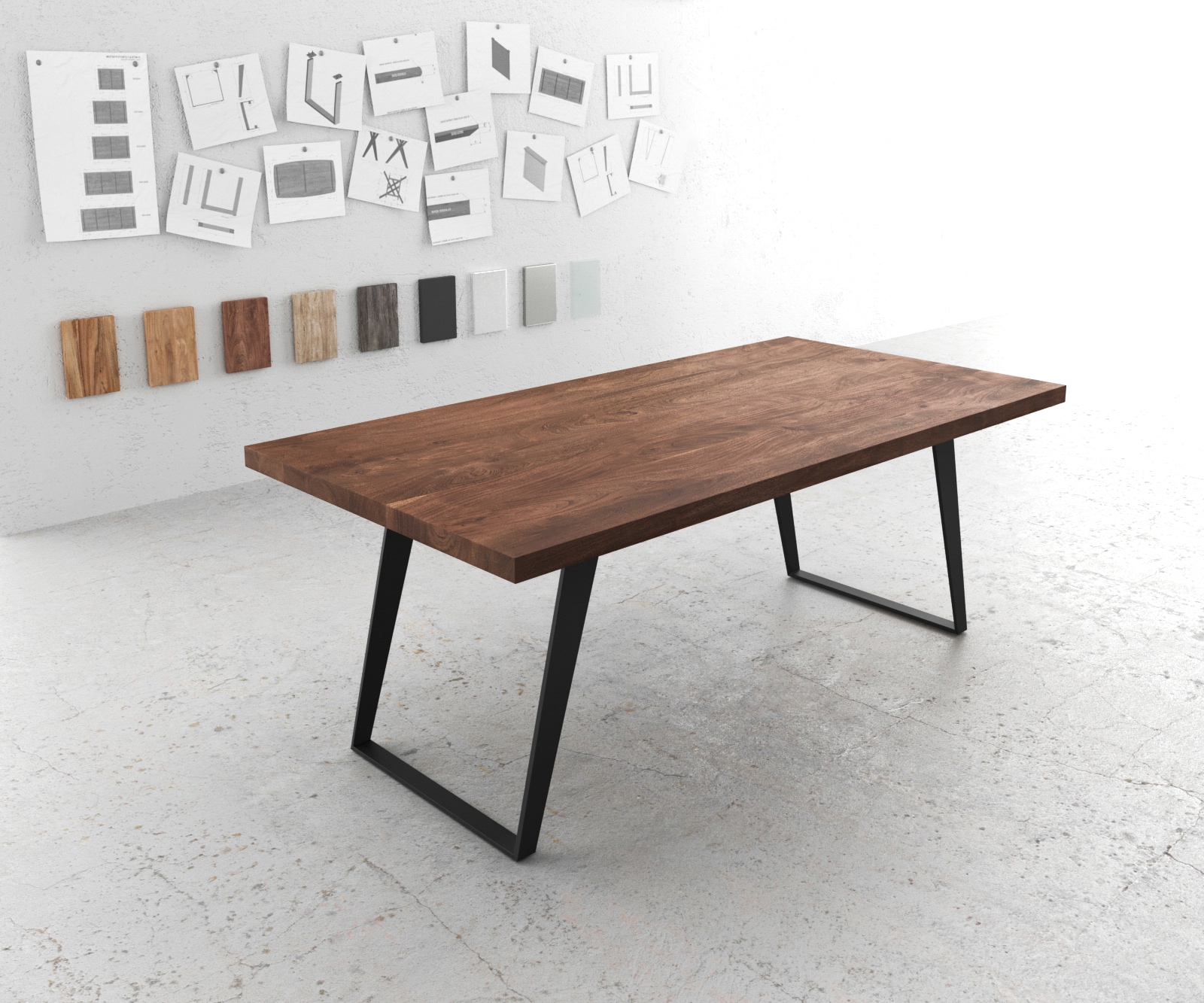 DELIFE Esstisch Edge 200x100 XL Akazie Braun Metall Schräg