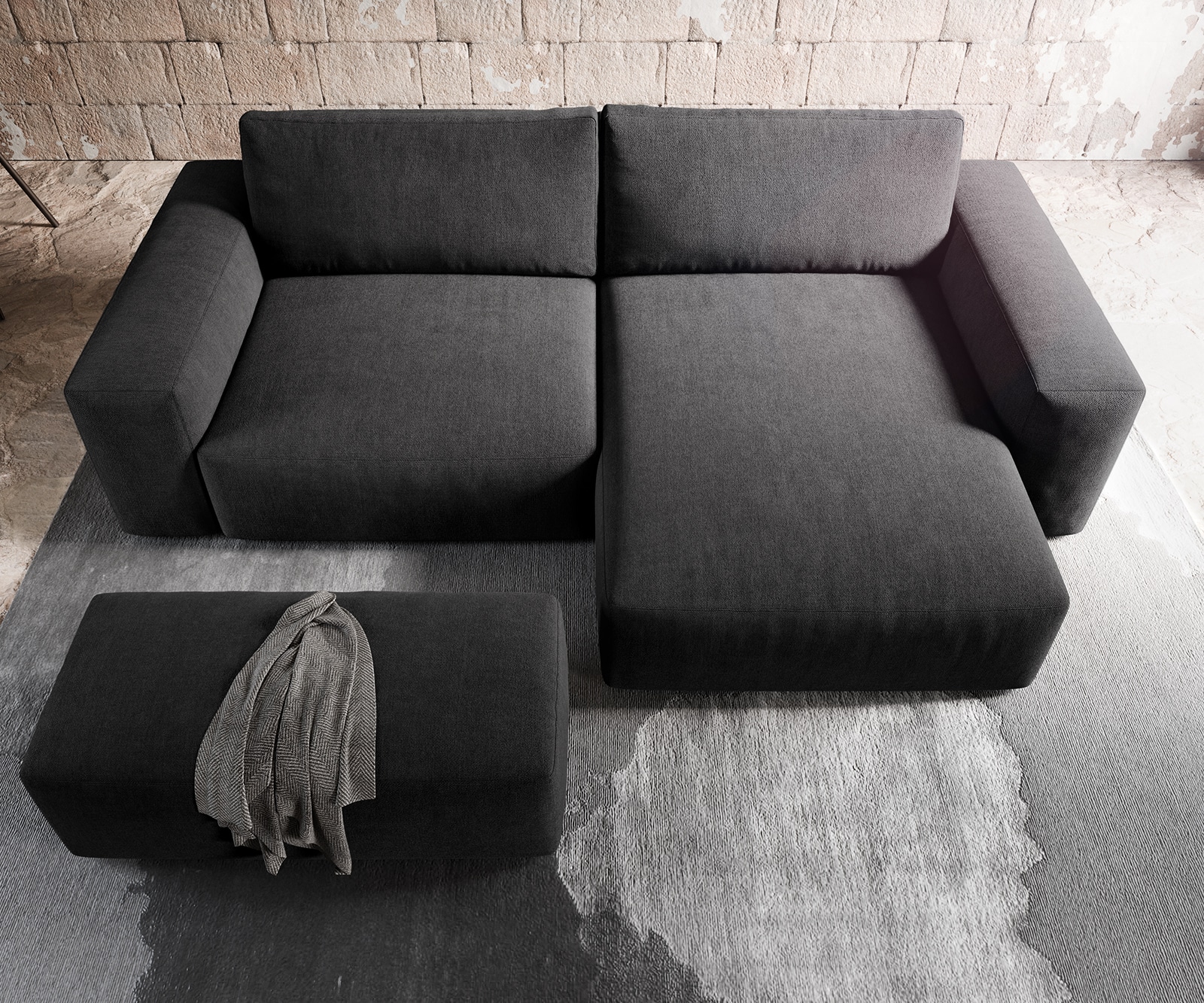 Ecksofa Lanzo XL 270x180 cm Mikrofaser Schwarz Recamiere variabel mit Hocker 6