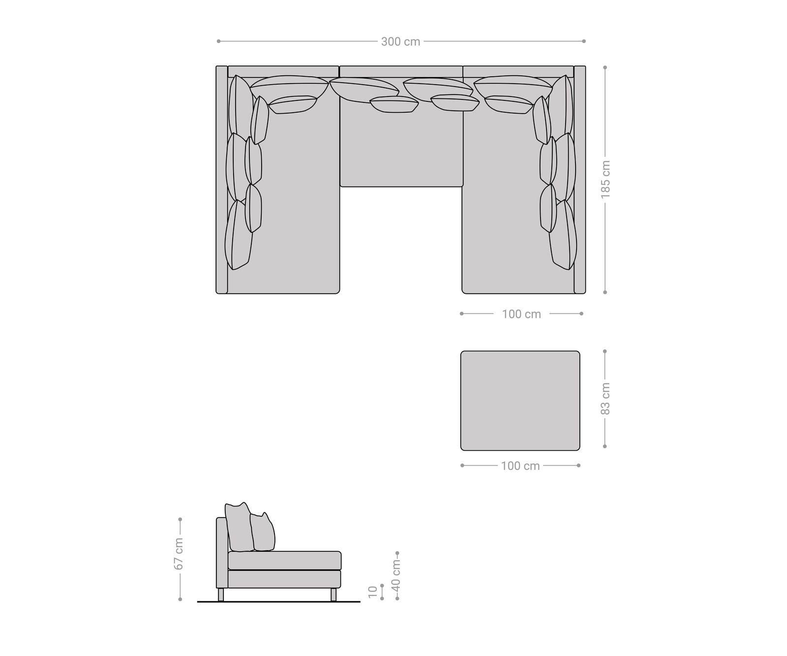 Wohnlandschaft Clovis Grau modular Flachgewebe Hocker  1 Wohnlandschaft Clovis Grau modular Flachgewebe Hocker  1