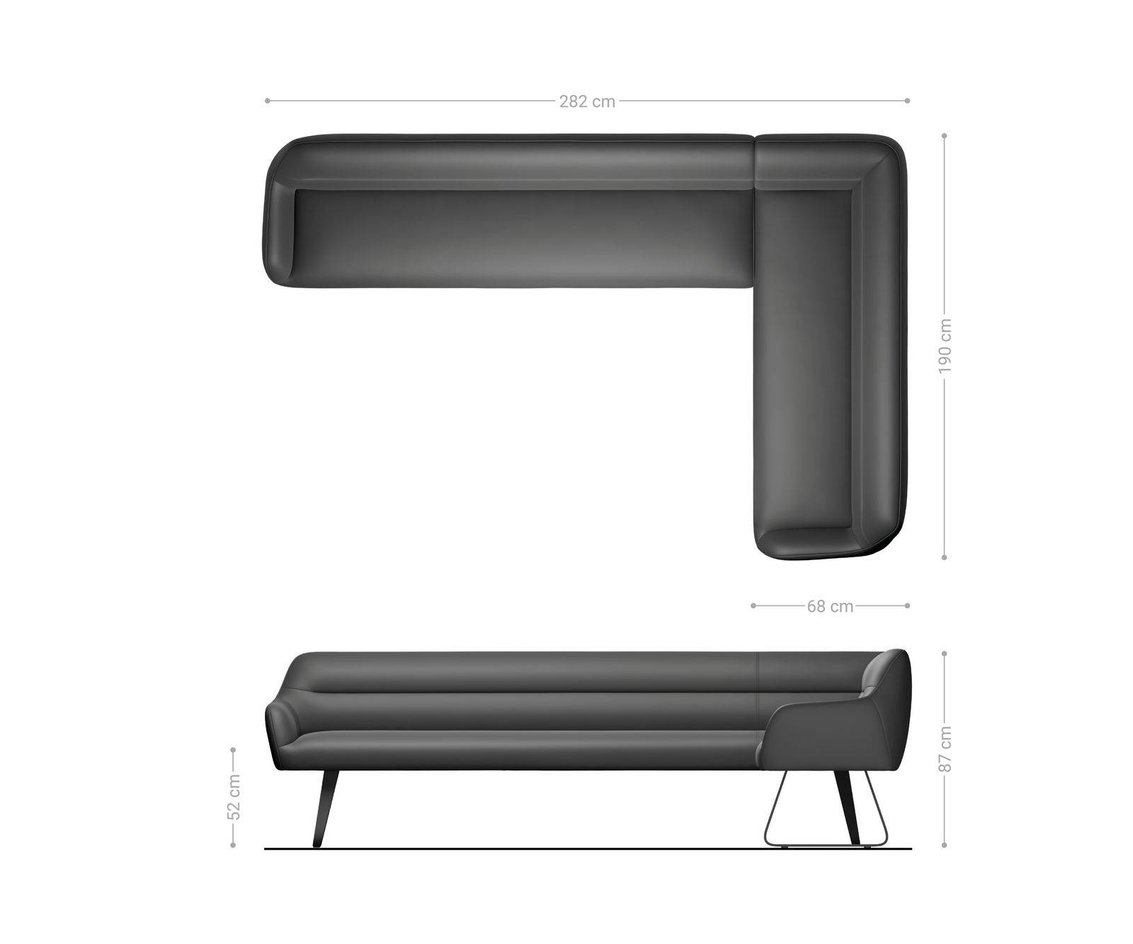 Esszimmerbank Taya-Flex 285x190 cm Strukturstoff Soft Taupe Kufengestell flach Schwarz Taschenfederkern Links 8