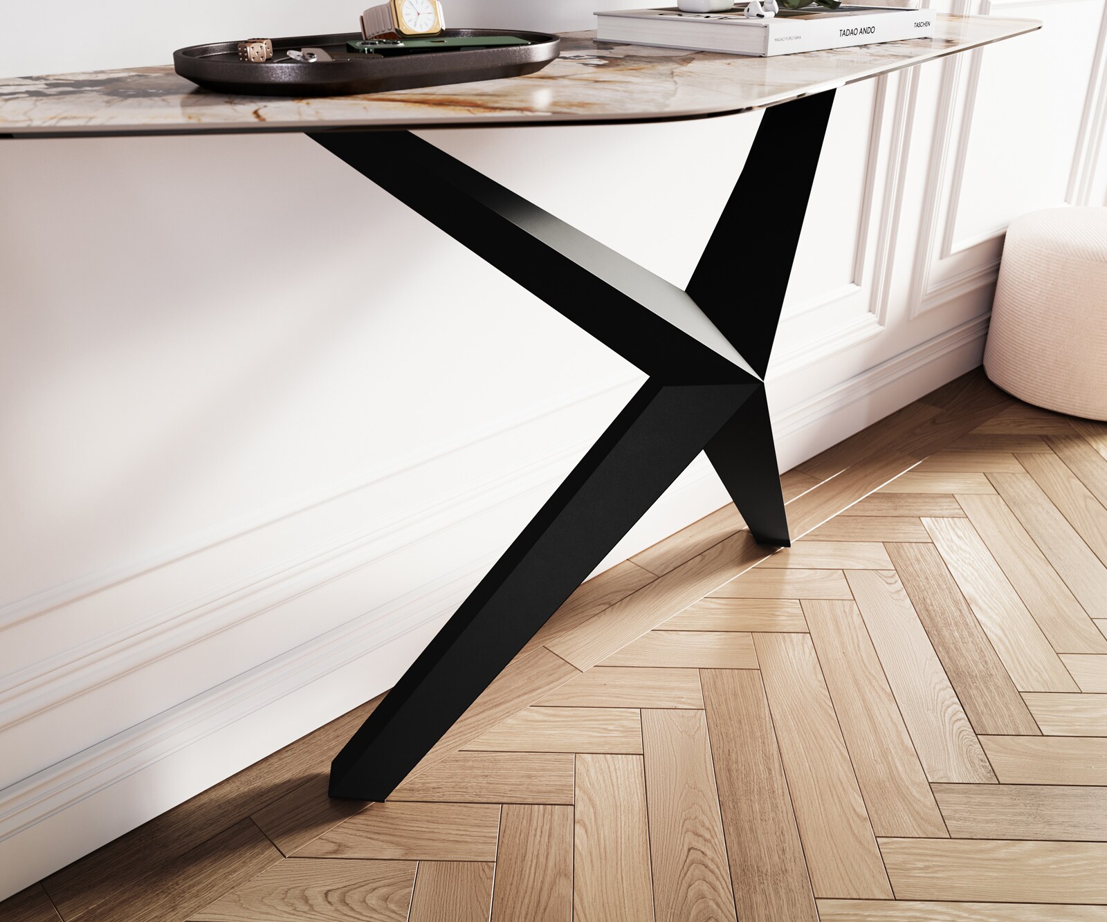 Konsolentisch Edge Polygonal 140x50 cm Keramik Patagonia Poliert Zentharo Metall Schwarz 4