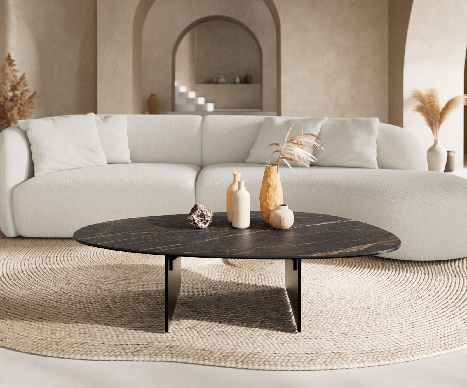 Couchtisch Edge Oval 140x75 cm Keramik Laminam® Noir Desir Braun Salto Metall Schwarz 2