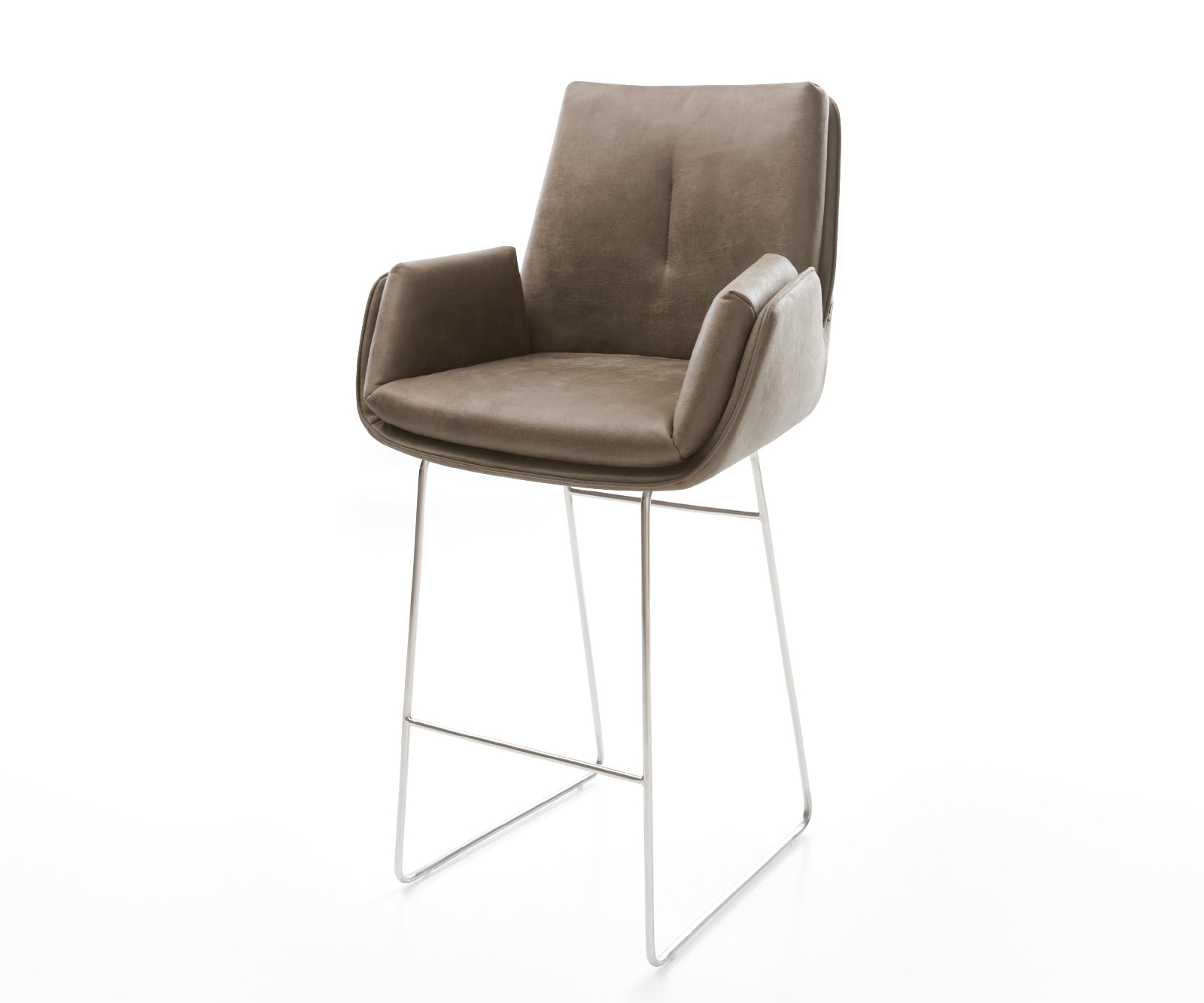 Chaise-de-bar Clea-Flex Microfibre Taupe Vintage Pied trapèze acier inoxydable Argent