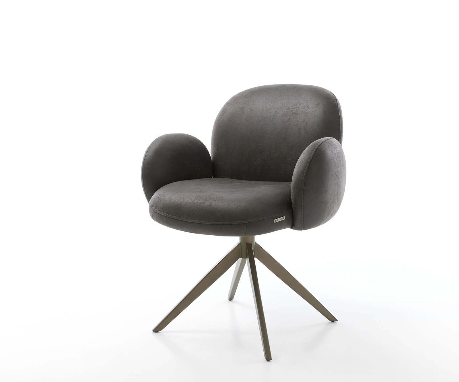 Drehstuhl Nube-Flex mit Armlehnen Anthrazit Vintage Kreuzgestell breit Effektfinish Titan 360° drehbar Taschenfederkern