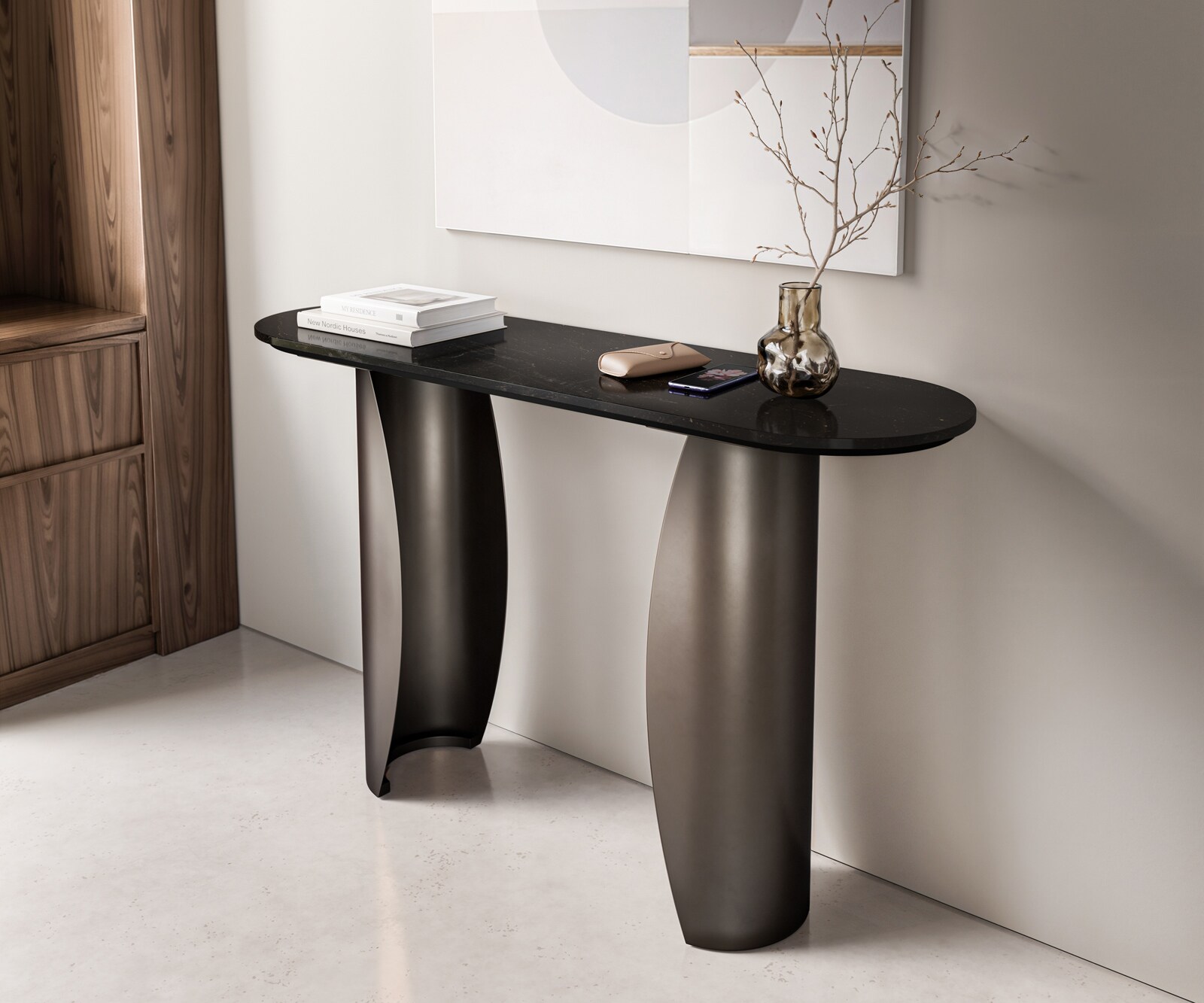 Konsolentisch Solena 135x40 cm Marmor Schwarz Silber Metall Black Antique 1