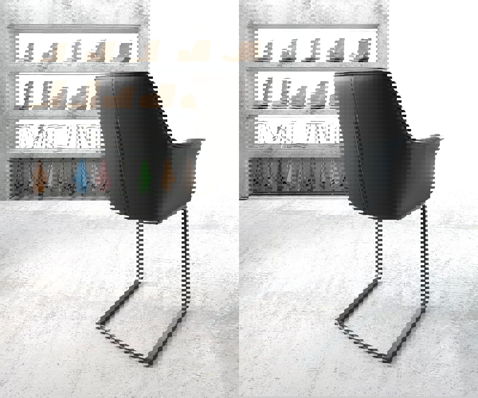 Freischwinger Keila-Flex mit Armlehnen Echt-Leder Schwarz Freischwinger flach Schwarz 3 Freischwinger Keila-Flex mit Armlehnen Echt-Leder Schwarz Freischwinger flach Schwarz 3