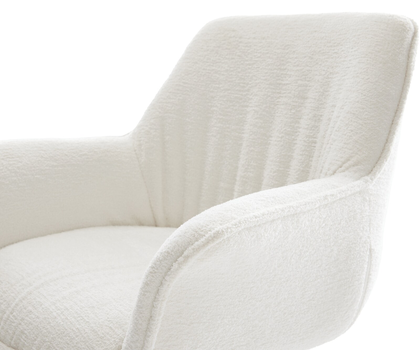 Drehstuhl Keila-Flex mit Armlehnen Bouclé Soft Beige Kreuzgestell breit Weiß 360° drehbar Wippfunktion 3