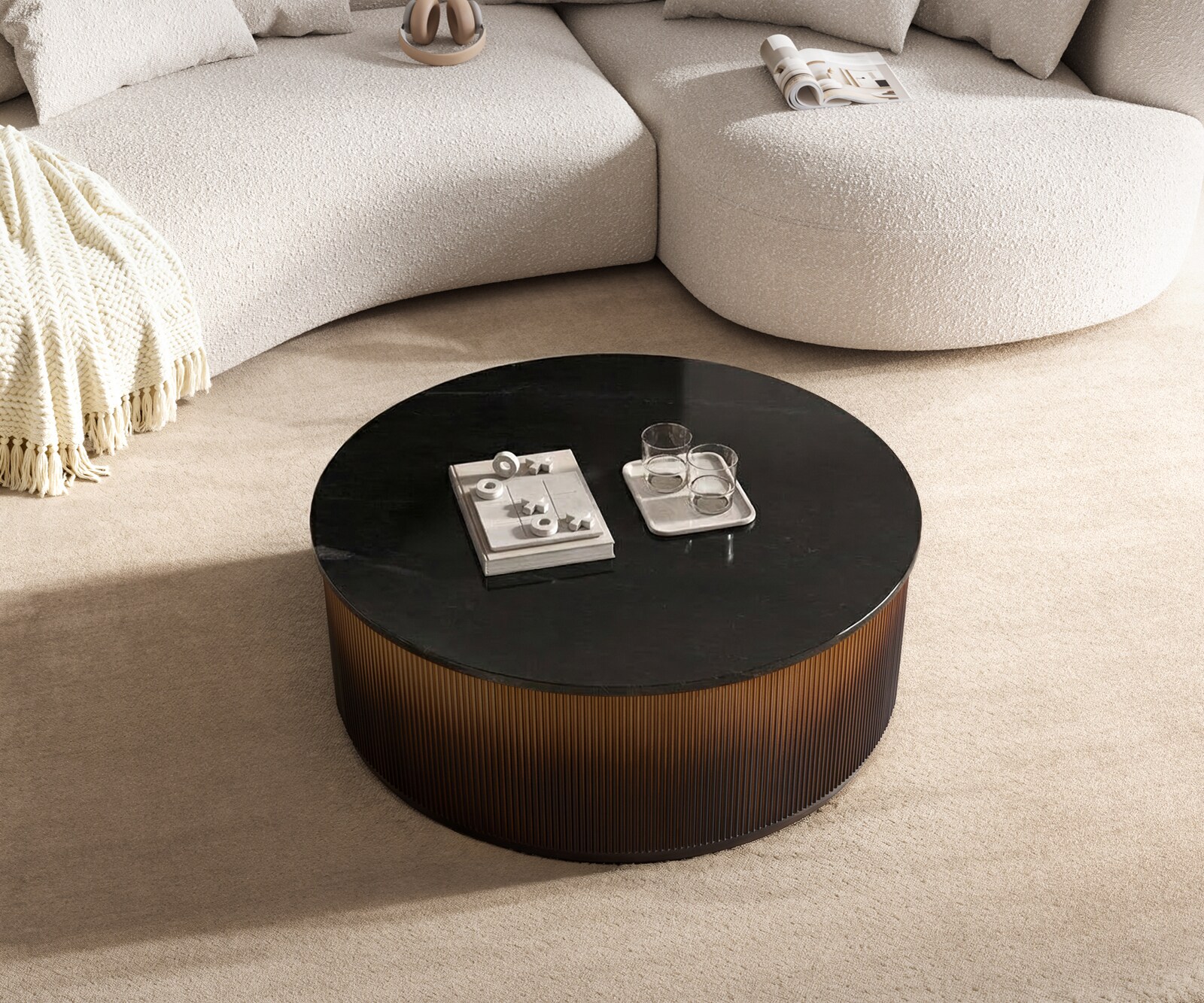 Couchtisch Fiorano 90x90 cm Marmor Schwarz Silber Metall Gold Ombre 1