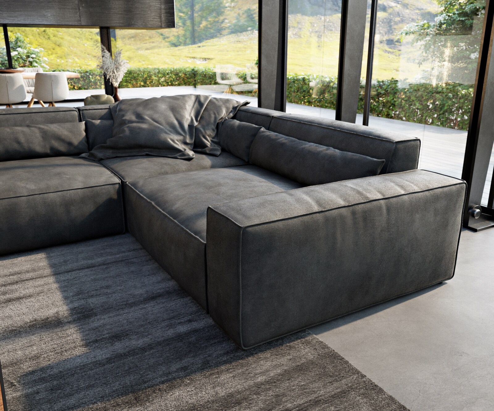 Wohnlandschaft Sirpio XL 360x260 cm Lederimitat Vintage Anthrazit Recamiere variabel 4