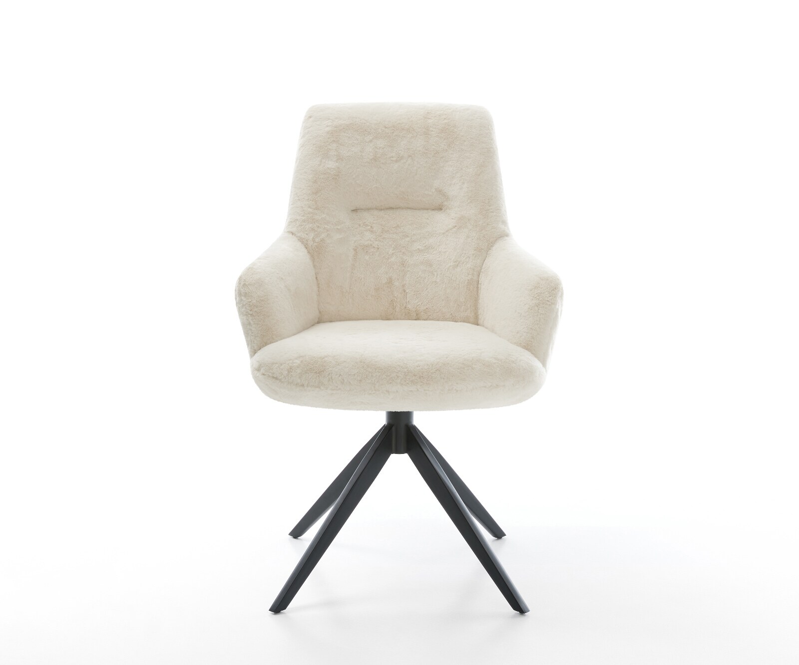 Drehstuhl Zelia-Flex mit Armlehnen Plüsch Creme-Weiß Kreuzgestell breit Schwarz 360° drehbar Wippfunktion Taschenfederkern 2