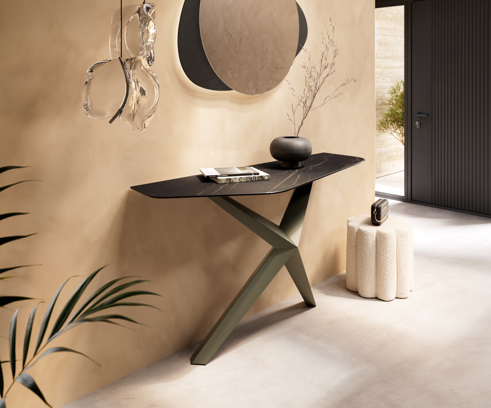 Konsolentisch Edge Polygonal 140x50 cm Keramik Laminam® Noir Desir Braun Zentharo Metall Effektfinish Titan 4