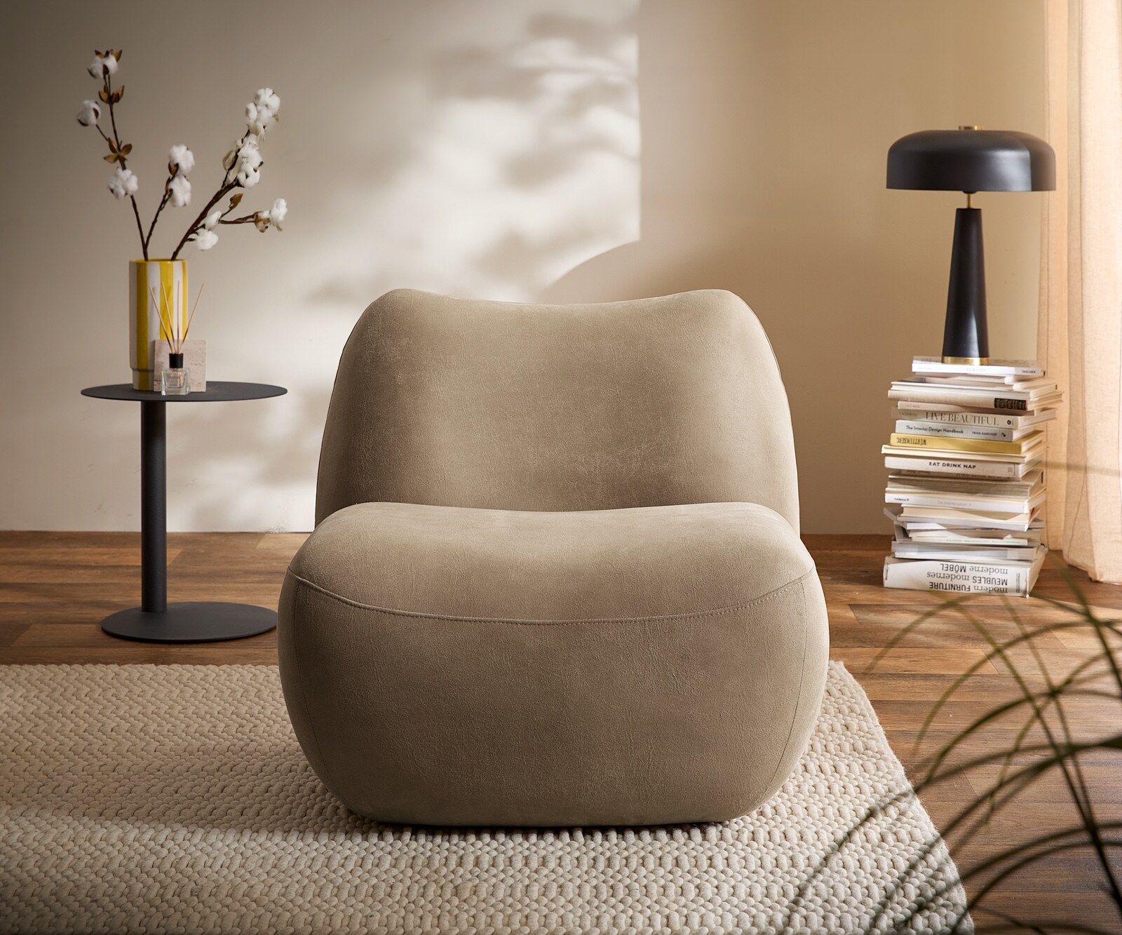 Loungesessel Zena 75x85 cm Mikrofaser Beige Vintage 1