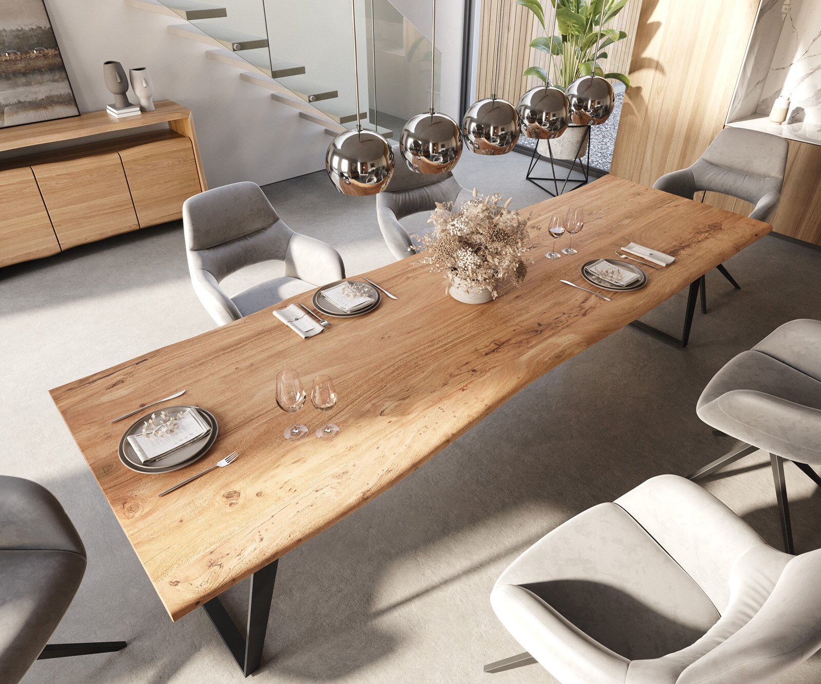 Esstisch Edge 300x100 Akazie Natur Metall Schräg Live-Edge 4