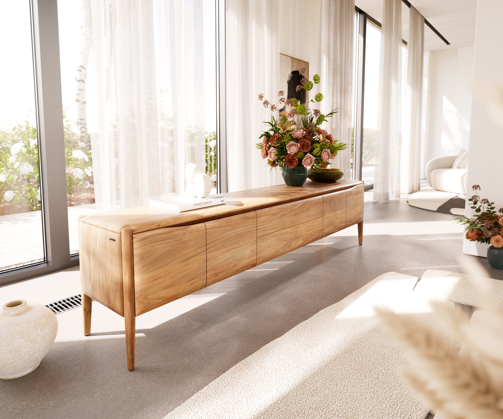 Lowboard Simcha 220 cm Akazie Natur 4 Türen 2 Schubladen Lowboard Simcha 220 cm Akazie Natur 4 Türen 2 Schubladen