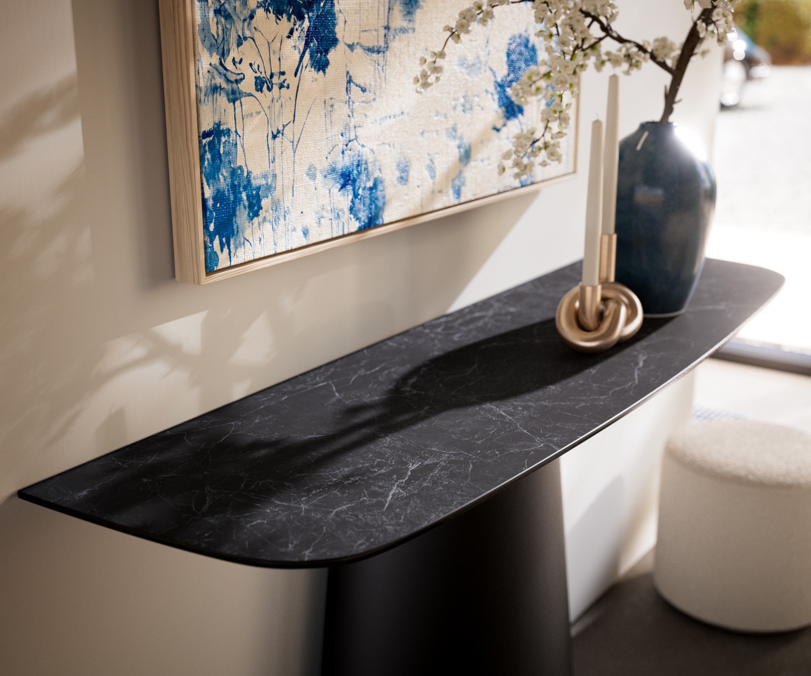 Konsolentisch Edge Boot 140x40 cm Keramik Laminam® Nero Greco Anthrazit Conos Metall Schwarz 2