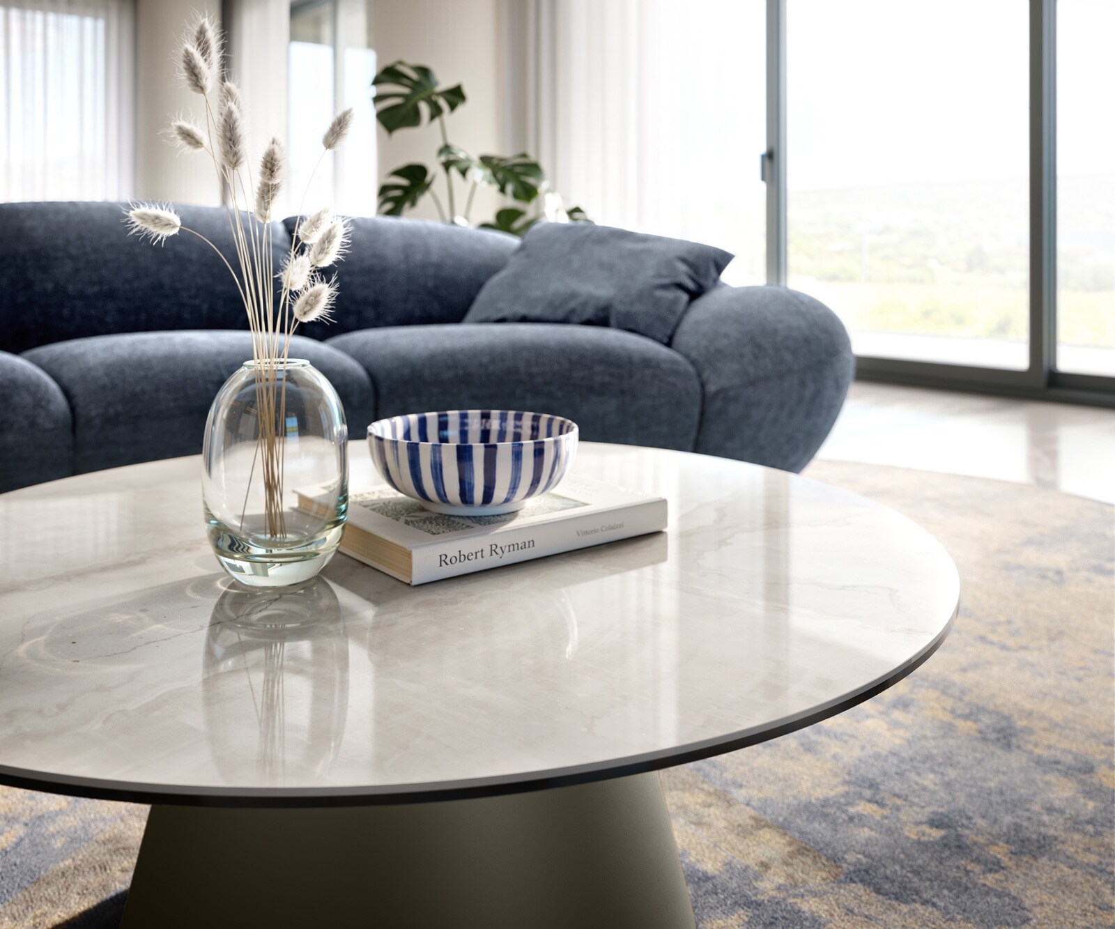 Couchtisch Edge Rund 90x90 cm Keramik Onyx Champagne Borna Effektfinish Titan 6
