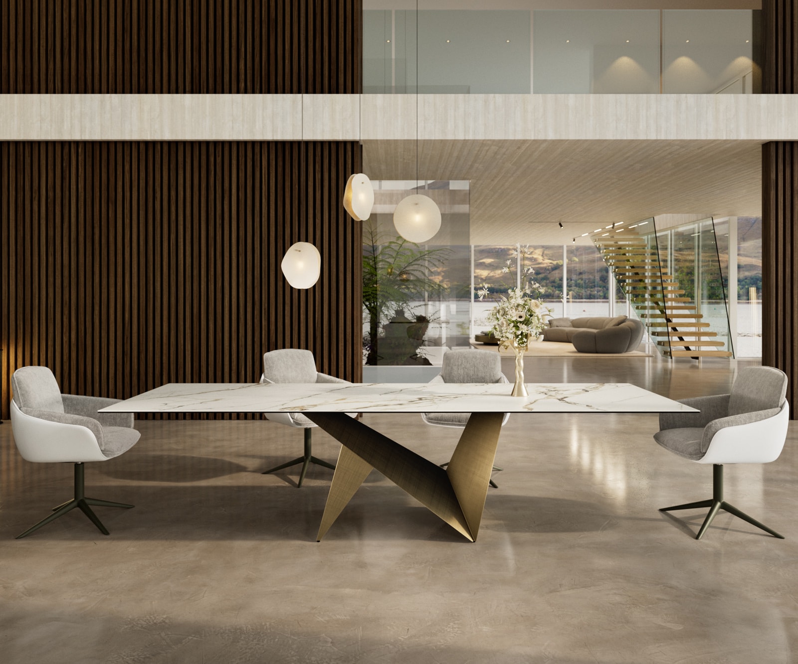 Esstisch Edge 300x100 Keramik Calacatta Luxe Weiß-Gold-Grau Origami Metalli günstig online kaufen