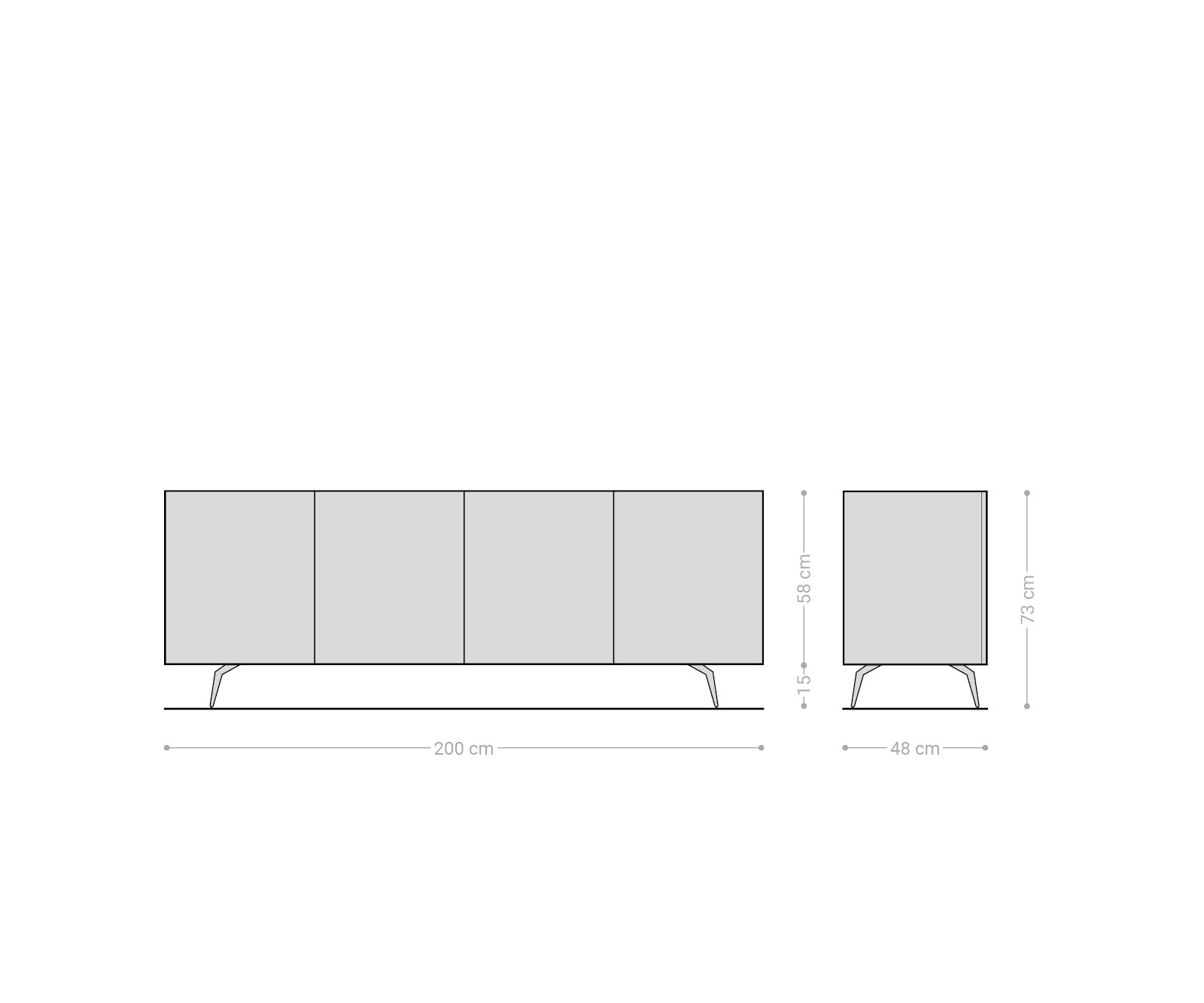 Sideboard Ashara 200 cm Esche Dunkelbraun 3D Effekt 4 Türen Winkelfuß Edelstahl gebürstet 6