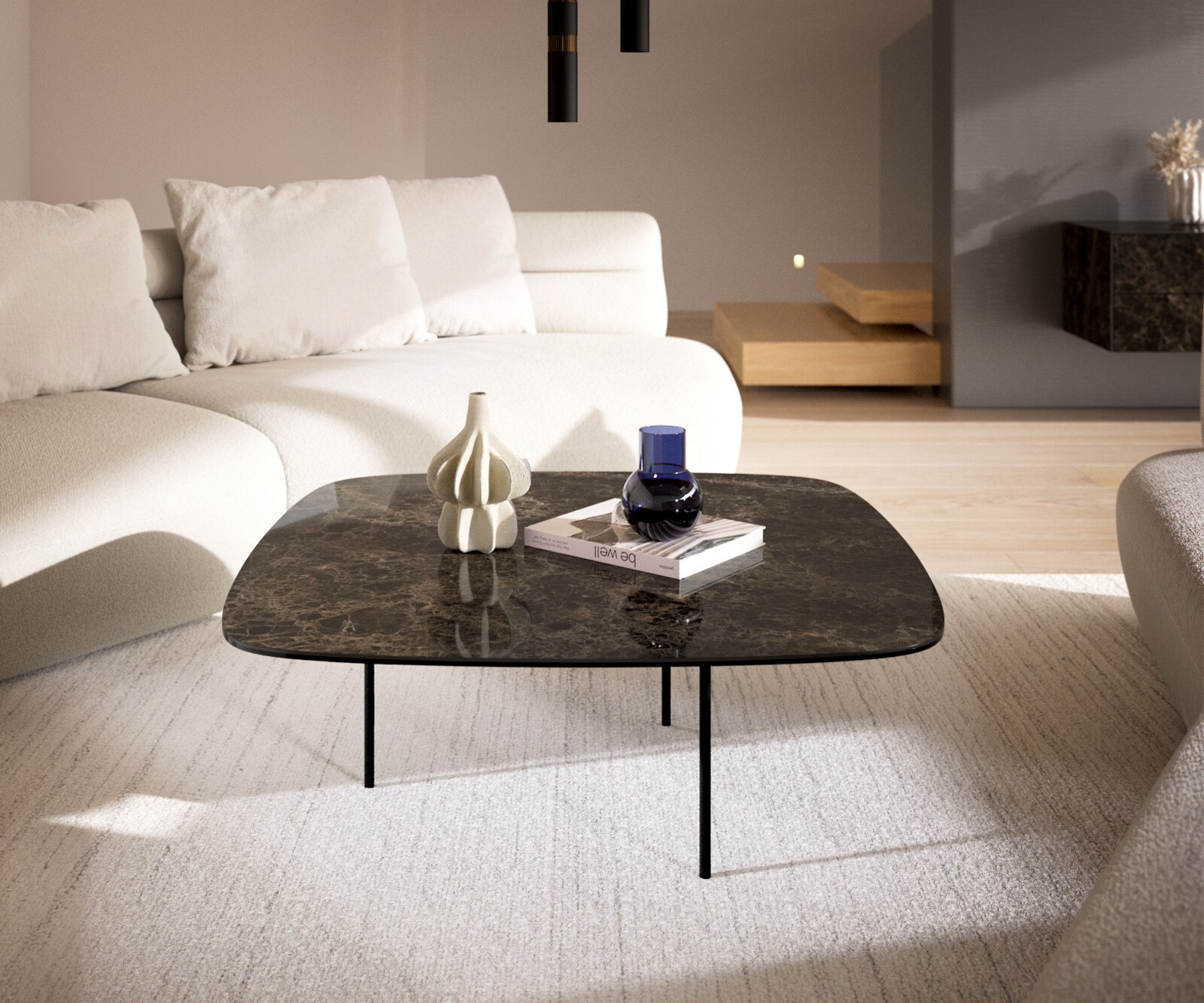 Couchtisch Edge Boot 90x90 cm Keramik Laminam® Emperador Extra Lucidato Dunkelbraun Trive Metall Schwarz 2