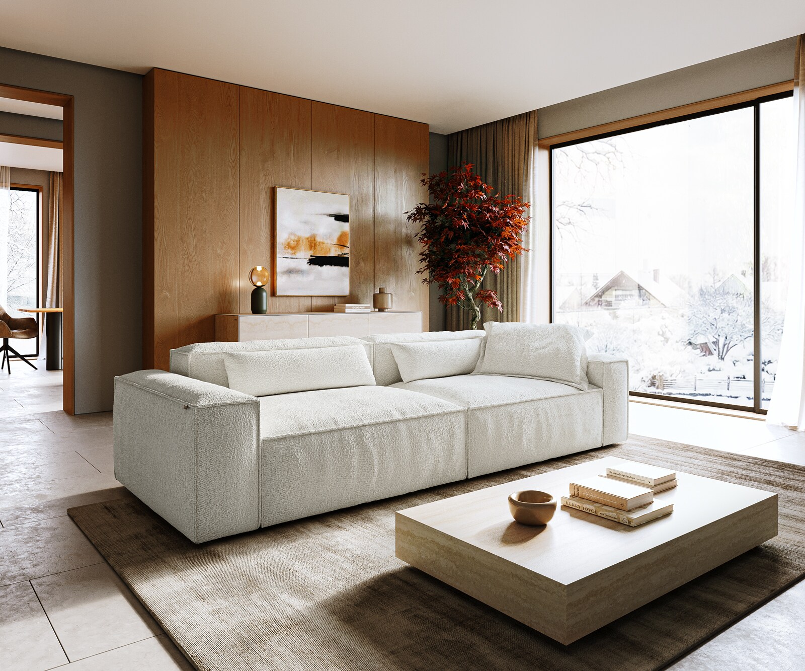 Big-Sofa Freestyle 280x110 cm Bouclé Creme-Weiß Kedernaht 1