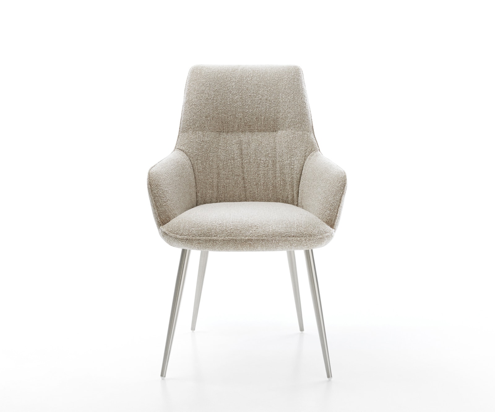 Esszimmerstuhl Zelia-Flex mit Armlehnen Webstoff Soft Beige 4-Fuß konisch Edelstahl Taschenfederkern 1