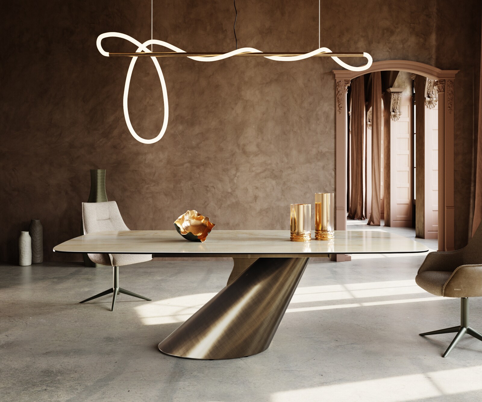 Esstisch Edge Boot 240x120 Keramik Iris FMG Onice Oro Cono Metallic Gold 2