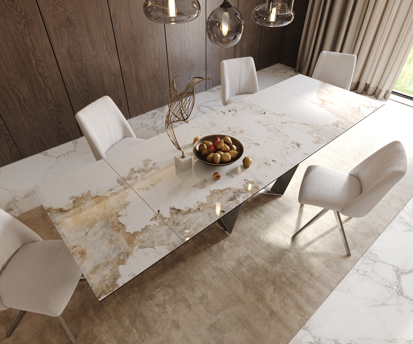 Esstisch Edge 200-300x100 Keramik Minas Melange Weiß-Beige Spider Flachstahl Edelstahl ausziehbar 6