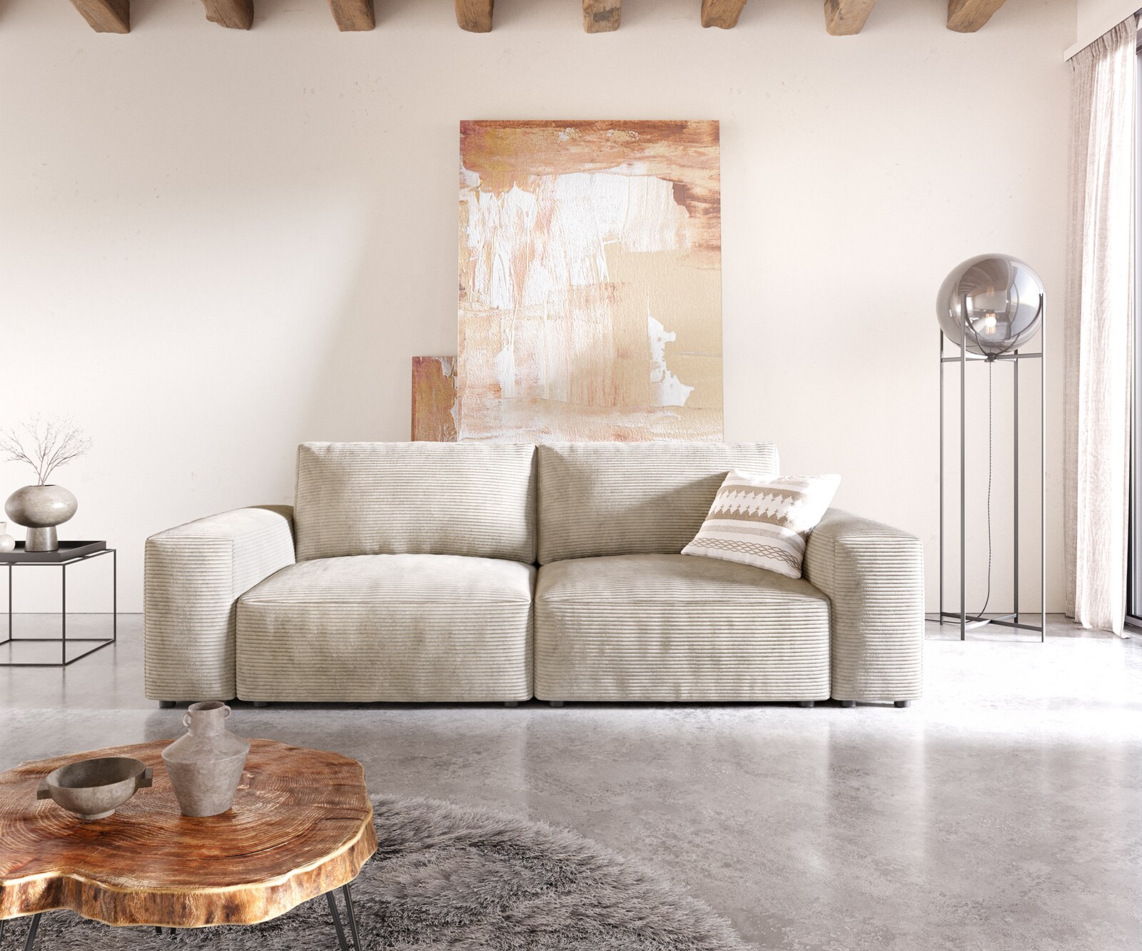 Big-Sofa Lanzo 230x95 cm Cord Beige 1