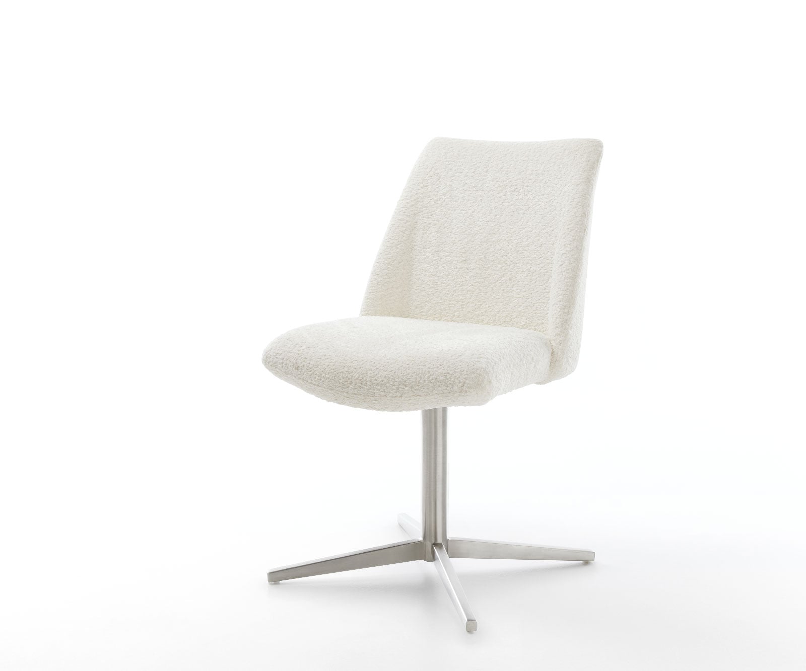 Drehstuhl Elso-Flex Bouclé Weiß Fußkreuz Edelstahl 360° drehbar Taschenfederkern