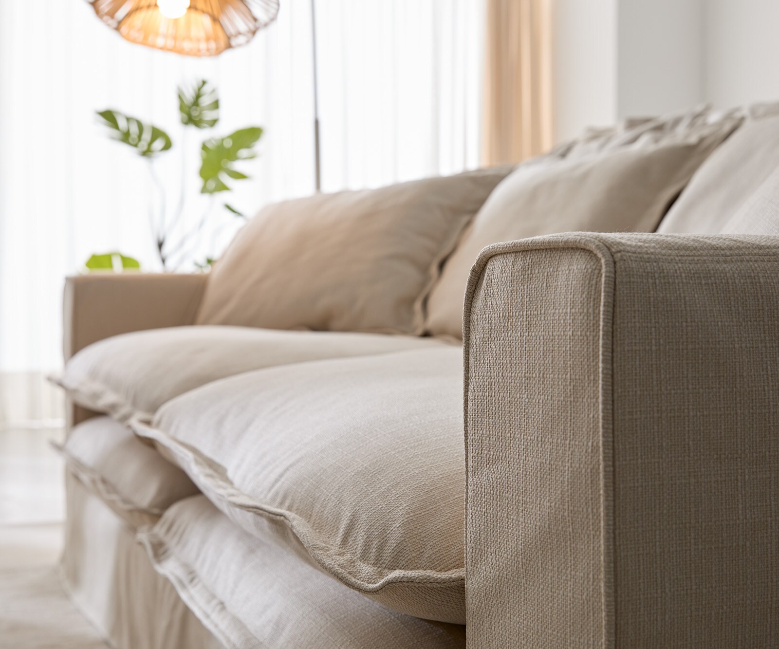 Hussensofa Noelia 240x145 cm Elfenbeinfarben mit Kissen 6