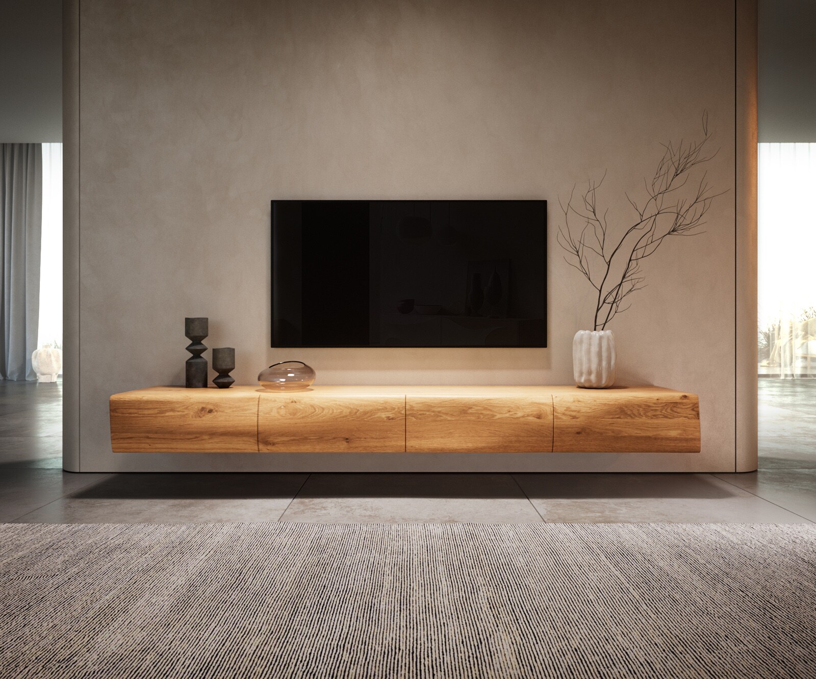 Lowboard New Live-Edge 200 cm Eiche Natur 4 Türen schwebend 1
