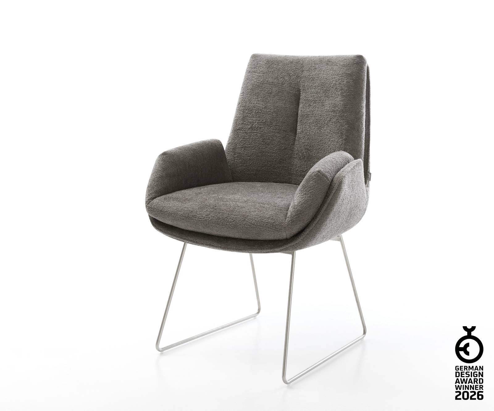 Esszimmerstuhl Clea-Flex Bouclé Soft Schlamm Kufengestell Edelstahl günstig online kaufen