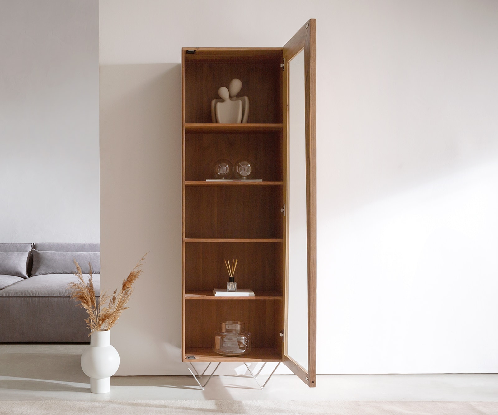 Highboard Kayu 55x180 cm Akazie Natur Vitrine 1 Tür V-Fuß 3 Highboard Kayu 55x180 cm Akazie Natur Vitrine 1 Tür V-Fuß 3