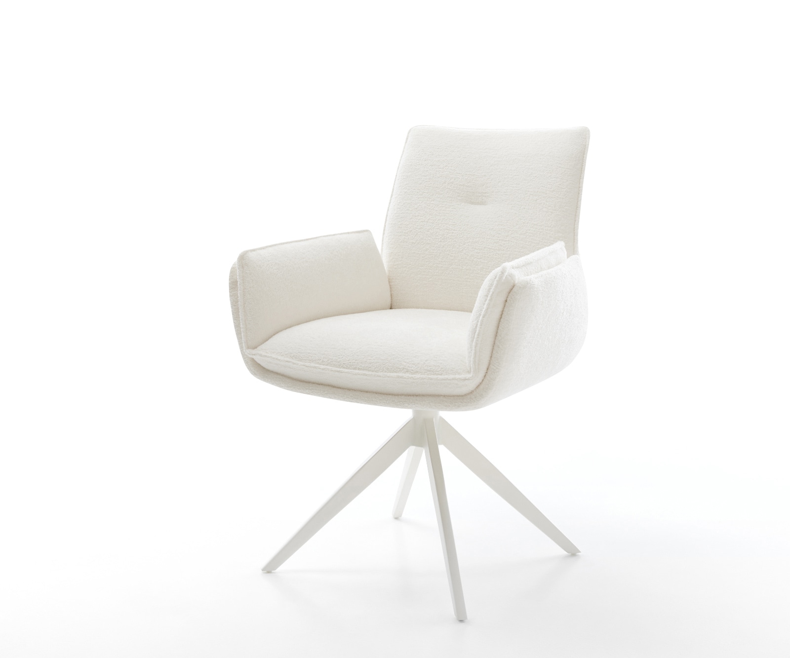 Drehstuhl Nela-Flex Bouclé Soft Beige Kreuzgestell breit Weiß 360° drehbar Wippfunktion