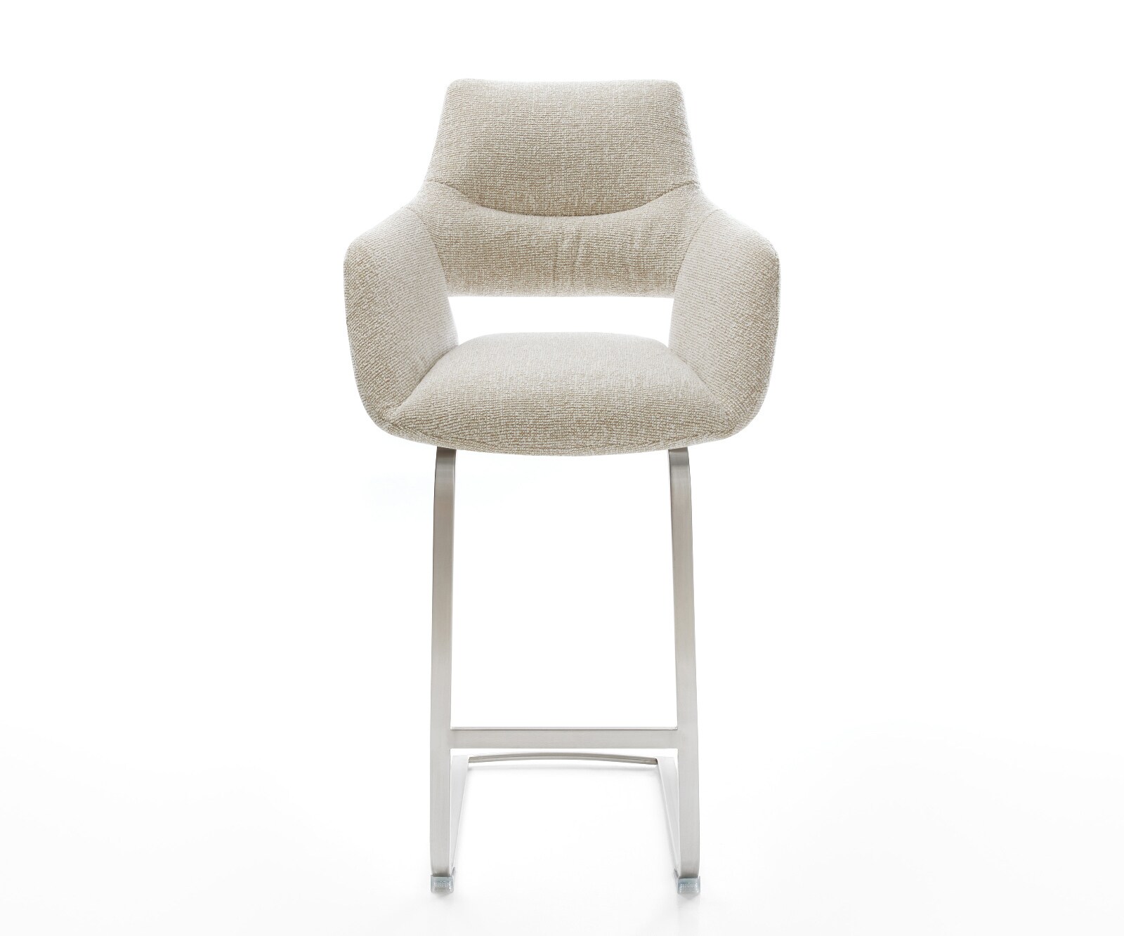 Barstuhl Yago-Flex Webstoff Soft Beige Freischwinger Flach Edelstahl Silberfarben Taschenfederkern 1