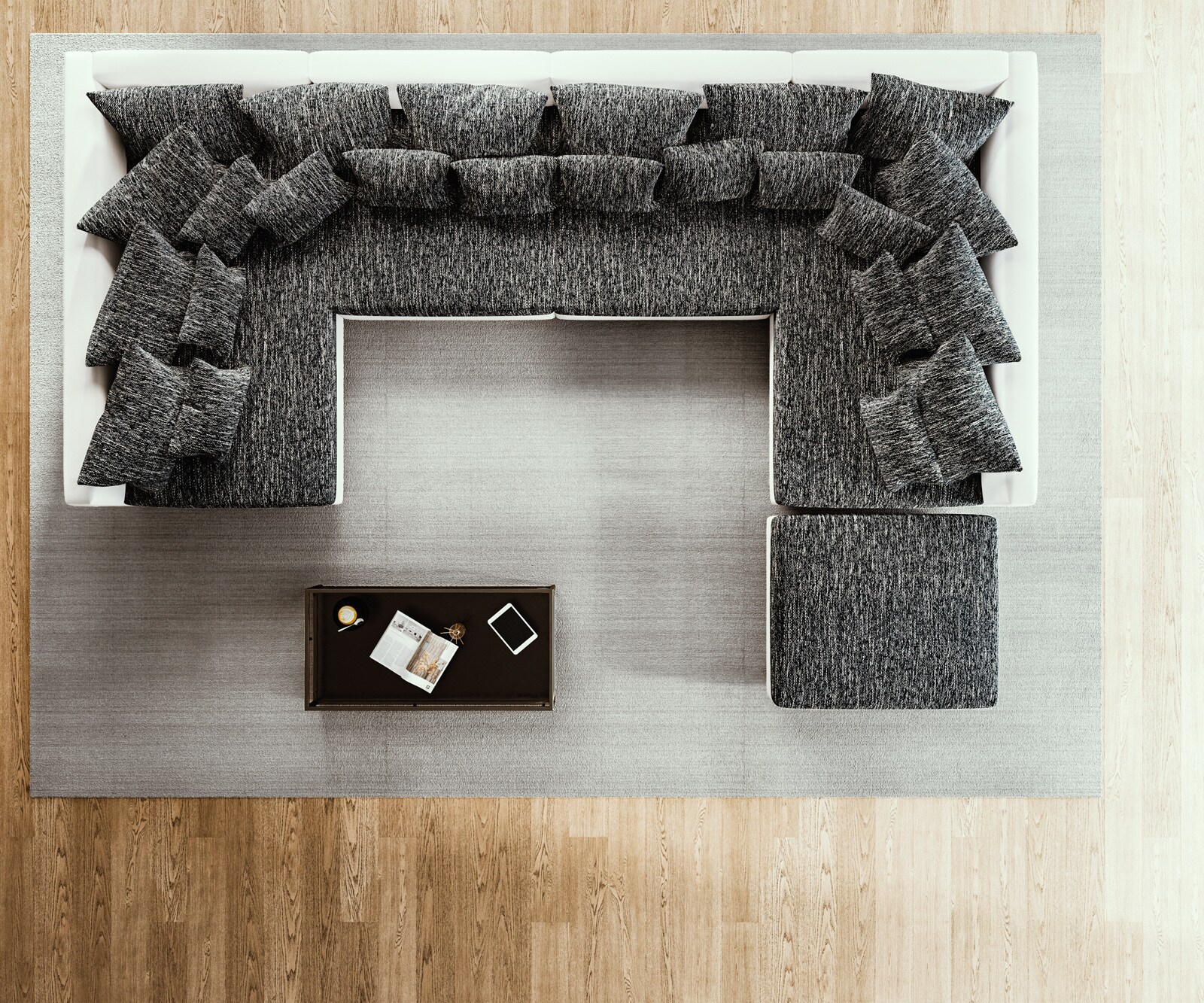 Wohnlandschaft Clovis XL Weiss Schwarz mit Hocker modular 3