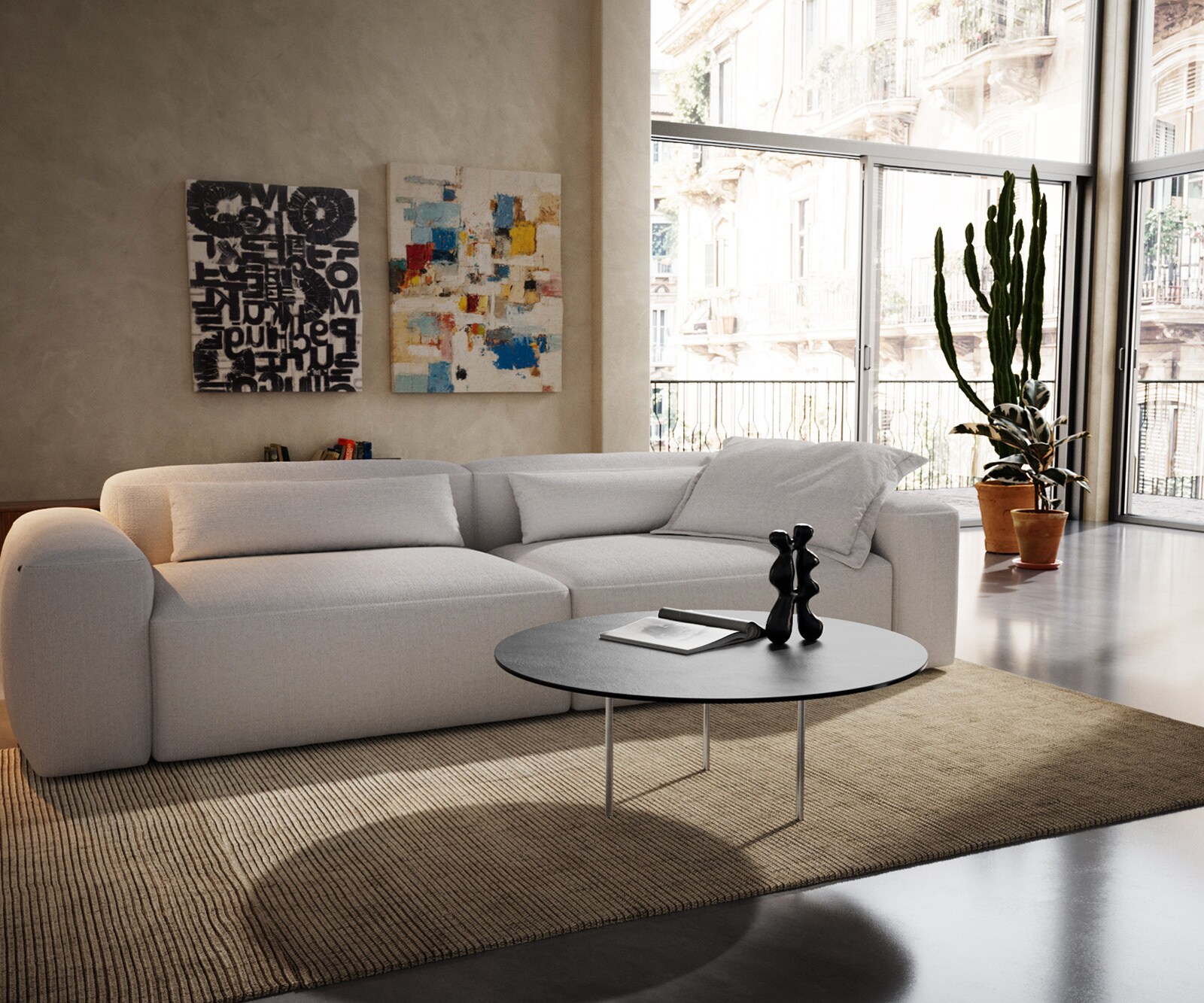 Couchtisch Edge Rund 90x90 cm Keramik Beton Grau Trive Metall Schwarz 6