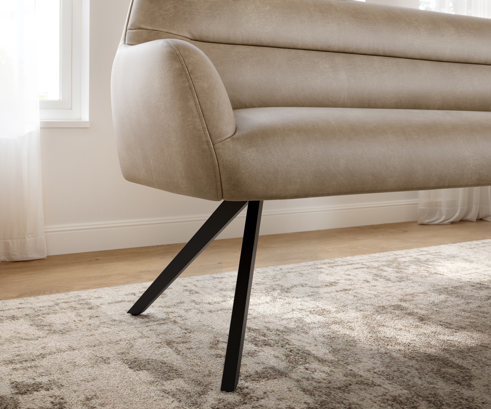 Esszimmerbank Taya-Flex 200 cm Mikrofaser Beige Vintage Kreuzgestell kantig Schwarz Taschenfederkern 4