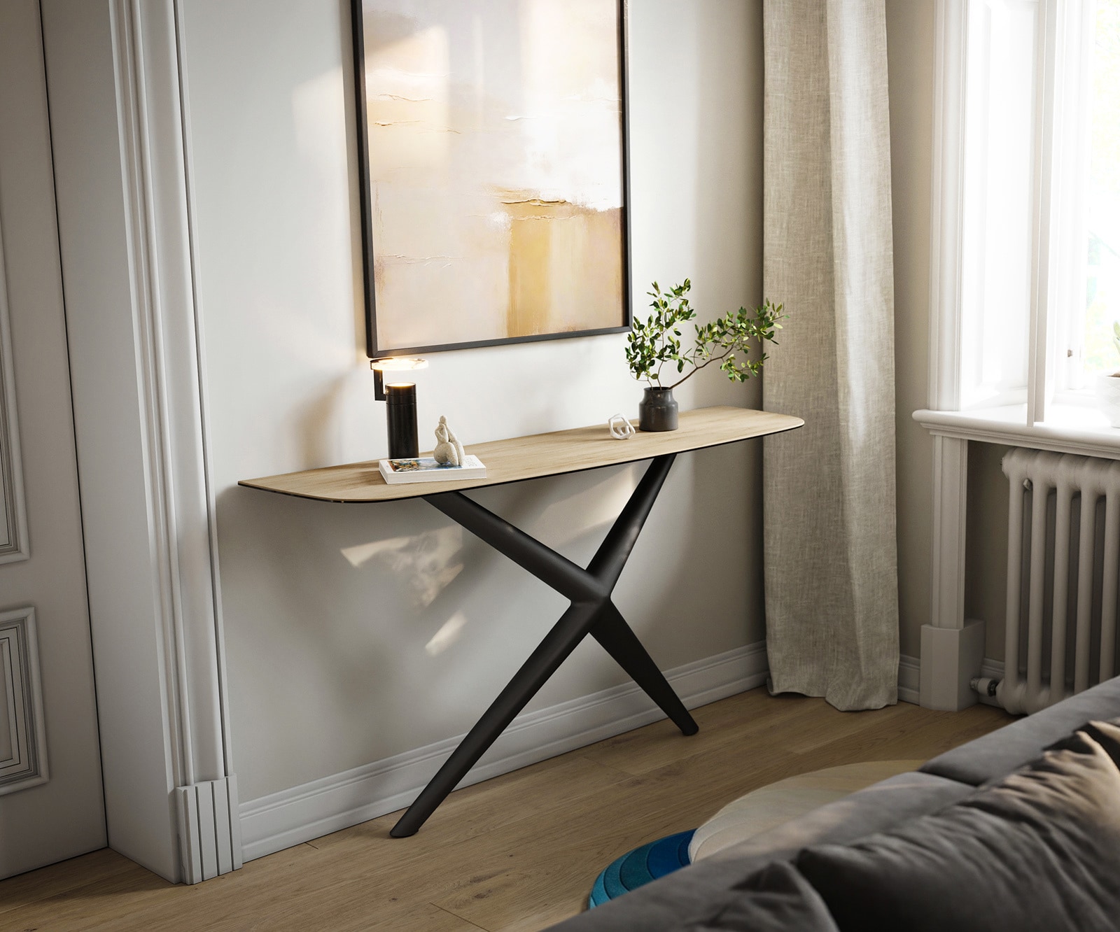 Konsolentisch Edge Boot 140x40 cm Keramik Laminam® Sabbia Eichefarbig Estelo Metall Schwarz 4
