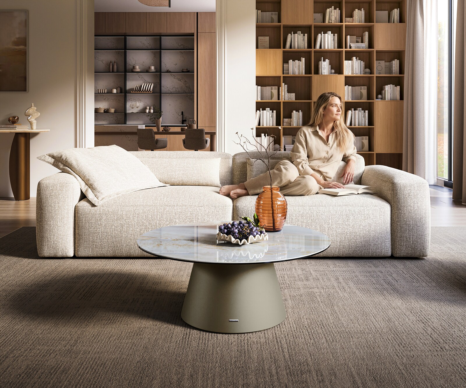 Couchtisch Edge Rund 90x90 cm Keramik Onyx Pearl Borna Effektfinish Titan 4