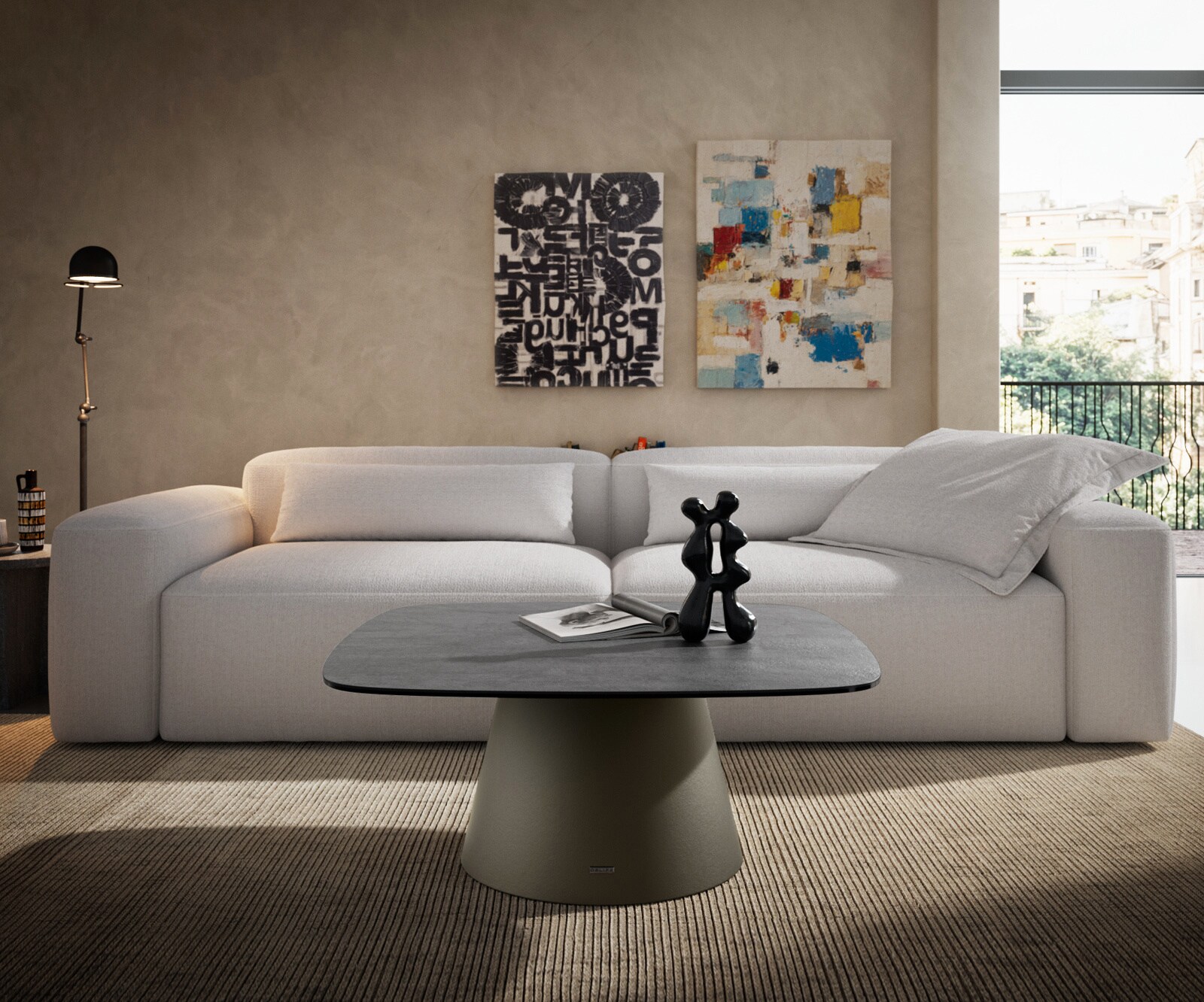 Couchtisch Edge Boot 90x90 cm Keramik Beton Grau Borna Effektfinish Titan 1
