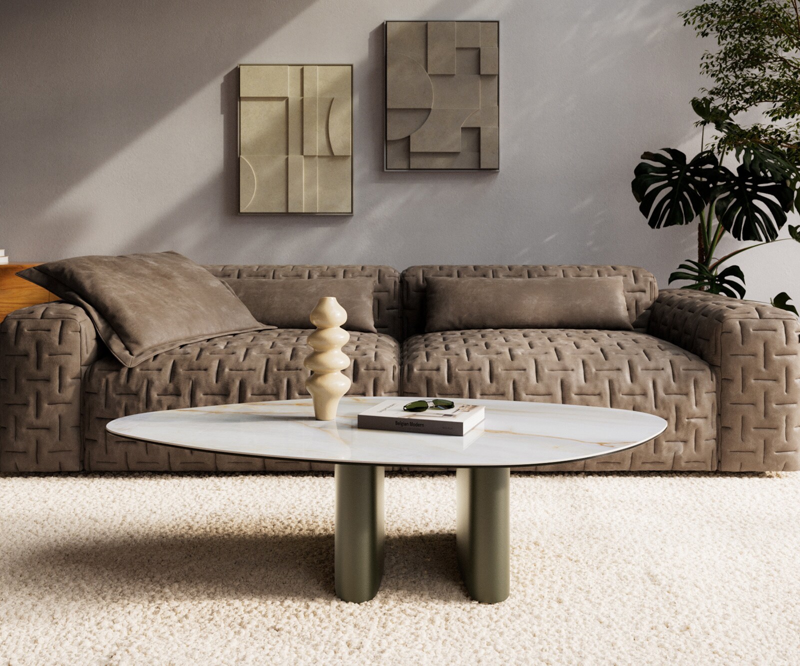 Couchtisch Edge Organisch 140x76 cm Keramik Onyx Pearl Ovada Effektfinish Titan 2