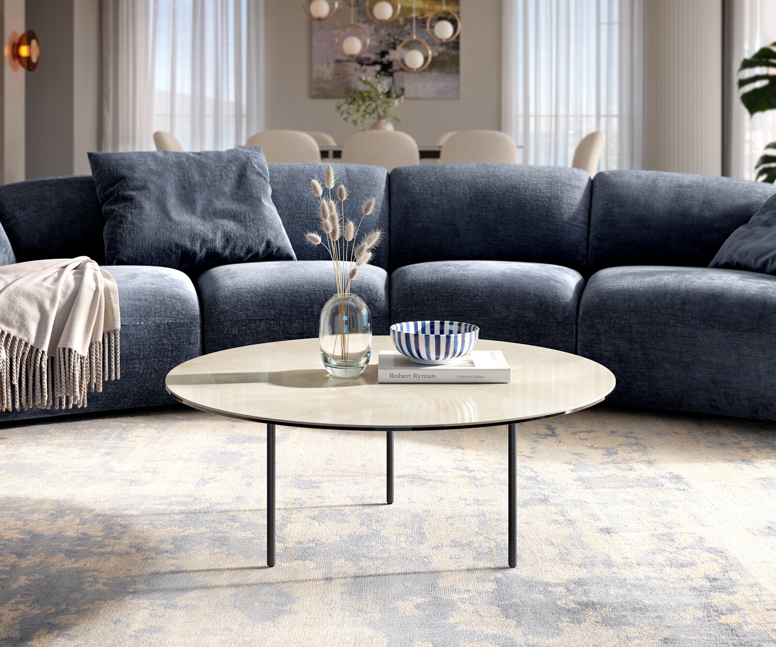 Couchtisch Edge Rund 90x90 cm Keramik Onyx Champagne Trive Metall Schwarz 6