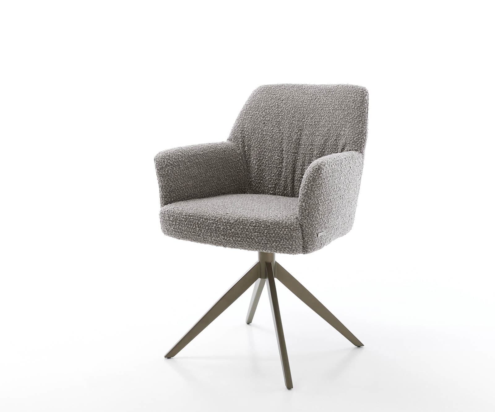 Drehstuhl Xana-Flex mit Armlehnen Bouclé Silbergrau Kreuzgestell breit Effektfinish Titan 360° drehbar Taschenfederkern Drehstuhl Xana-Flex mit Armlehnen Bouclé Silbergrau Kreuzgestell breit Effektfinish Titan 360° drehbar Taschenfederkern