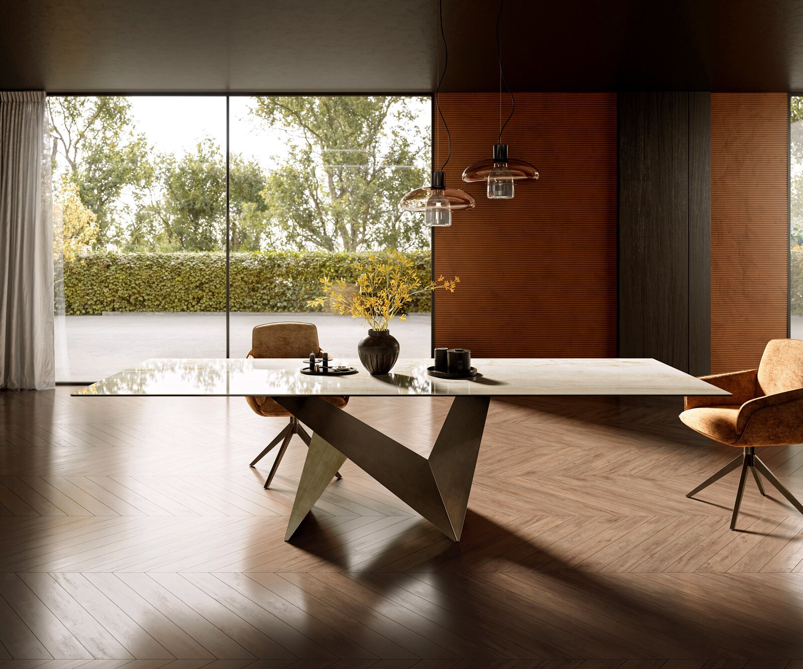 Esstisch Edge 300x100 Keramik Laminam® Onice Oro Origami Metallic Gold günstig online kaufen